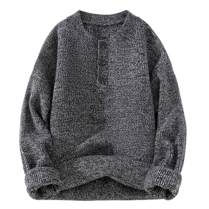 Unisex chunky knit Henley pullover with half button placket and ribbed texture Mune Fashion