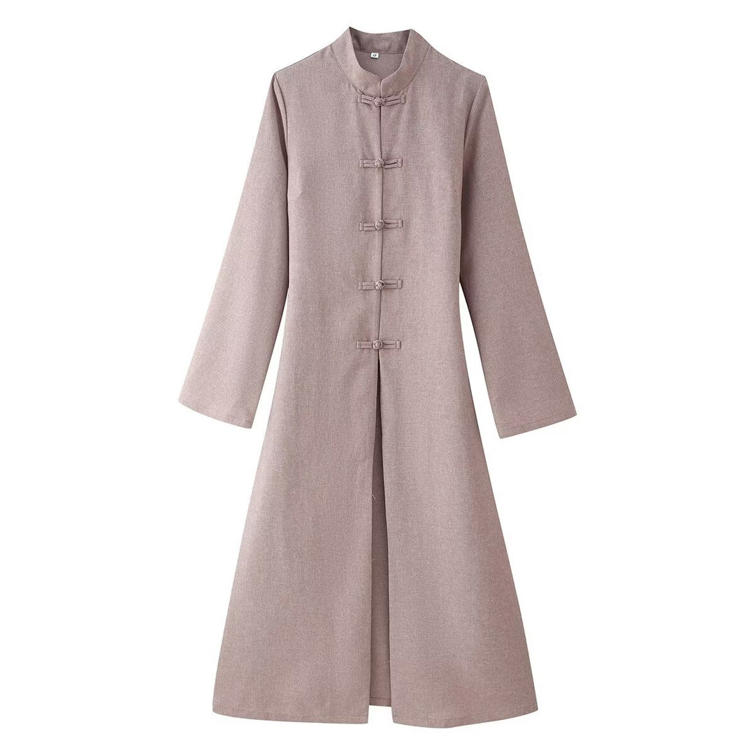 Women's Two-Piece Set: Long Coat with Mandarin Collar and A-Line Maxi Skirt Mune Fashion