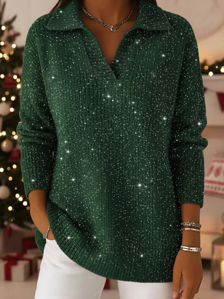 Women Elegant V-Pullover with Shiny Accents