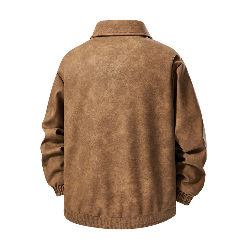 Men's Casual Faux Leather Jacket with Elastic Cuffs Mune Fashion