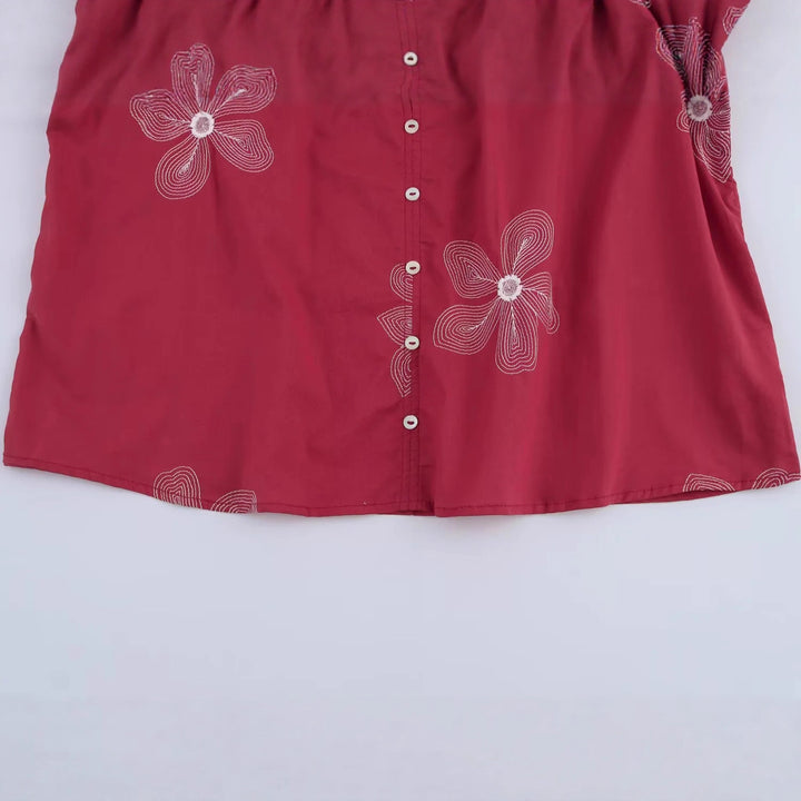 Women's embroidered loose shirt blouse with ruffle collar, tie front and balloon sleeves Mune Fashion