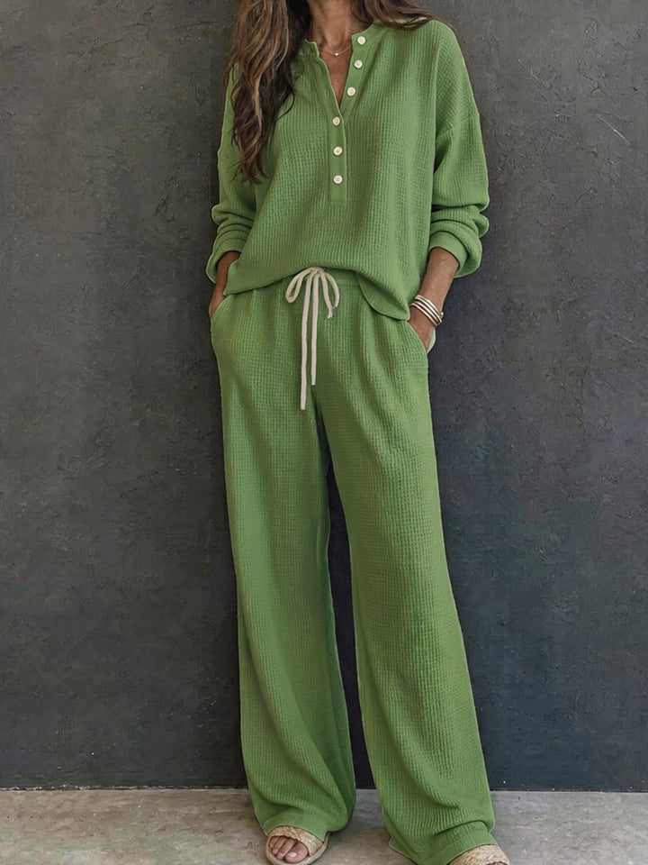Women Casual Waffle Knit Suit Mune Fashion