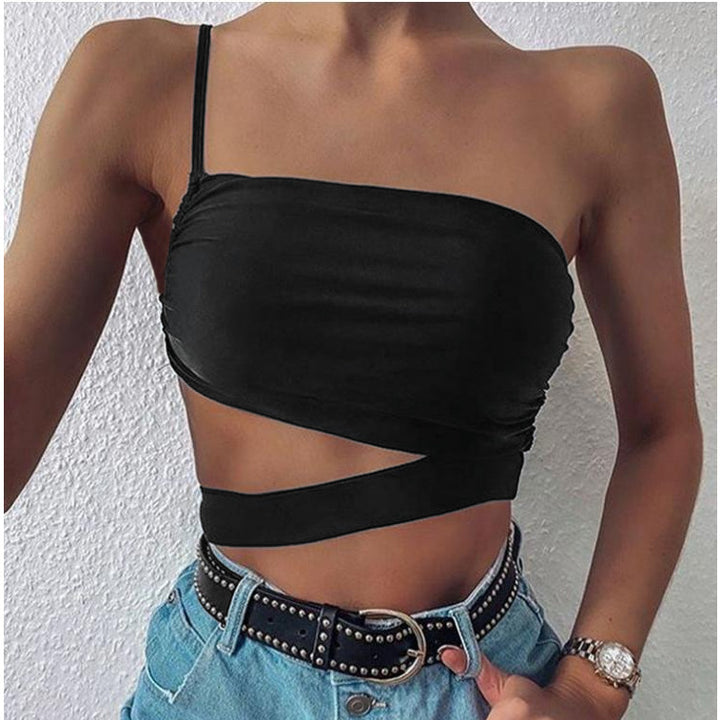 Women's asymmetrical crop top with elegant wrap design Mune Fashion