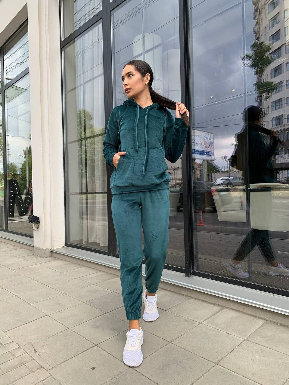 Women's Velvet Loungewear Set with Cropped Hoodie and Drawstring Joggers Mune Fashion
