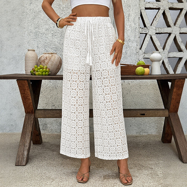 Women's Flowing Summer Pants with Lace Pattern Mune Fashion