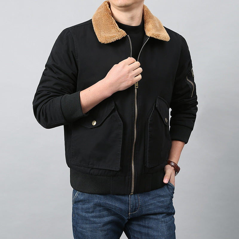 Men's pilot jacket with Sherpa collar, utility pockets, and ribbed cuffs Mune Fashion