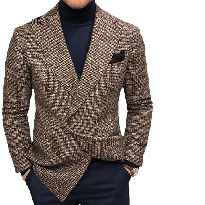 Men's Elegant Checkered Double-Breasted Blazer Mune