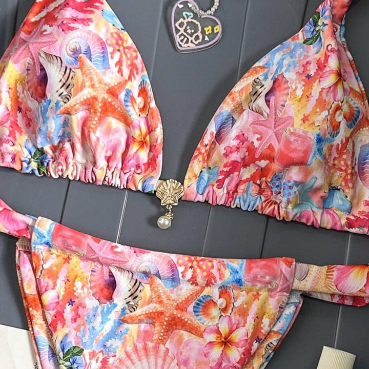 Women's Floral Design Triangle Bikini with Adjustable Straps Mune Fashion