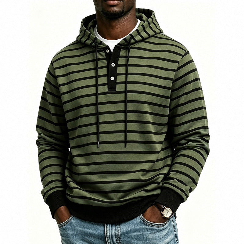 Men's hoodie with Henley button placket and fine stripe texture pattern Mune Fashion