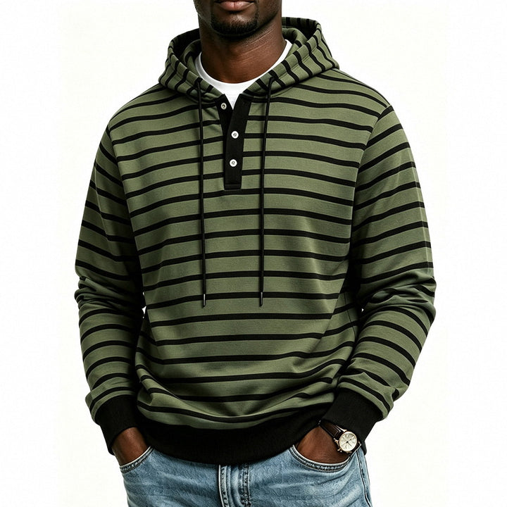 Men's hoodie with Henley button placket and fine stripe texture pattern Mune Fashion