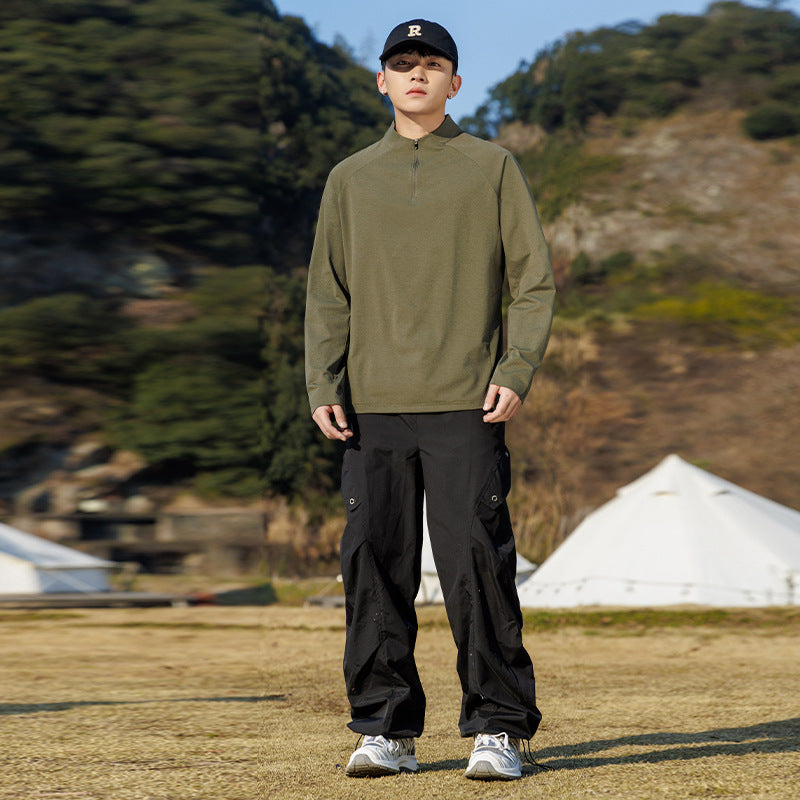 Men's Minimalist Half-Zip Sweatshirt with Technical Jersey and Extended Hem Mune Fashion