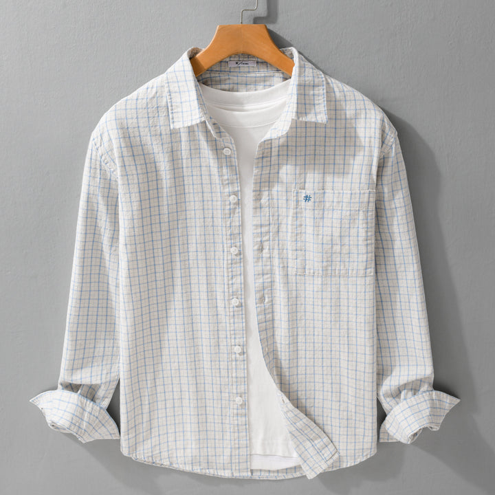 Men's Checked Lightweight Cotton Shirt with Chest Pocket and Relaxed Fit Mune Fashion