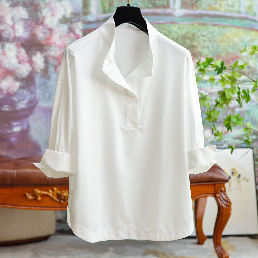 Women's elegant and flowing blouse with stand-up collar Drune
