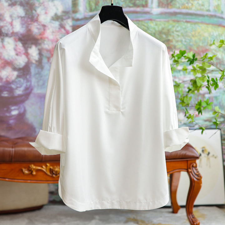 Women's elegant and flowing blouse with stand-up collar Drune