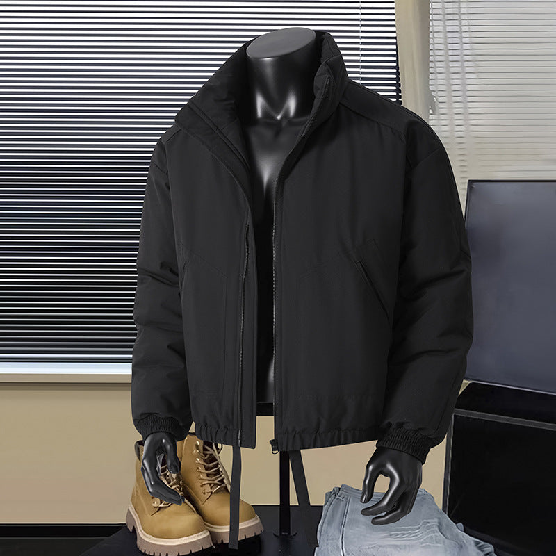 Men's thermal insulated short bomber jacket with stand-up collar and drawstring waistband Mune Fashion
