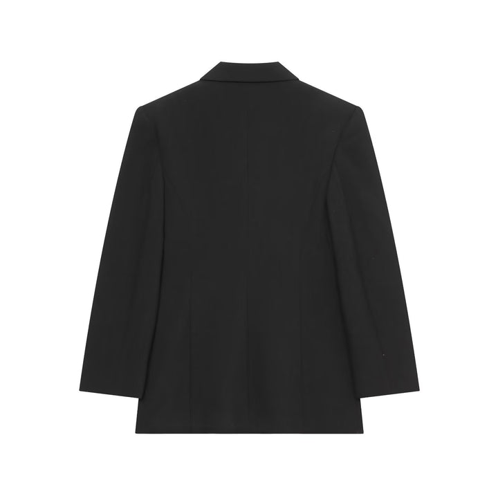 Women Long Blazer with Lapel Collar, Tailored Cut and Three Buttons