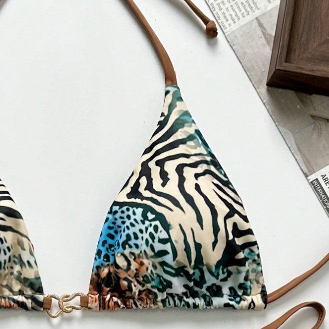 Women's triangle bikini with exciting animal print and fashionable tie bands Mune Fashion