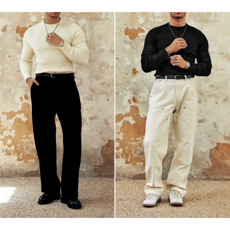 Men's figure-hugging ribbed knit sweater with round neckline Mune Fashion