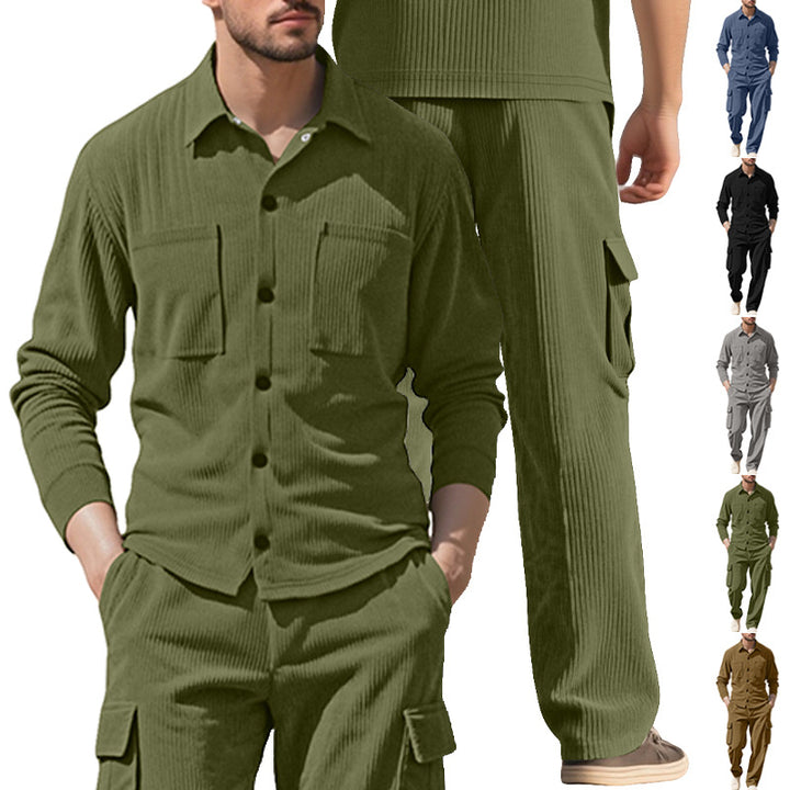 Men's ribbed worker shirt with chest pockets and relaxed cargo pants Mune Fashion