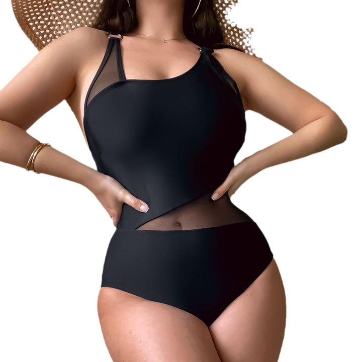 Ladies One-Piece Swimsuit with Transparent Inserts and Asymmetrical Design Mune Fashion