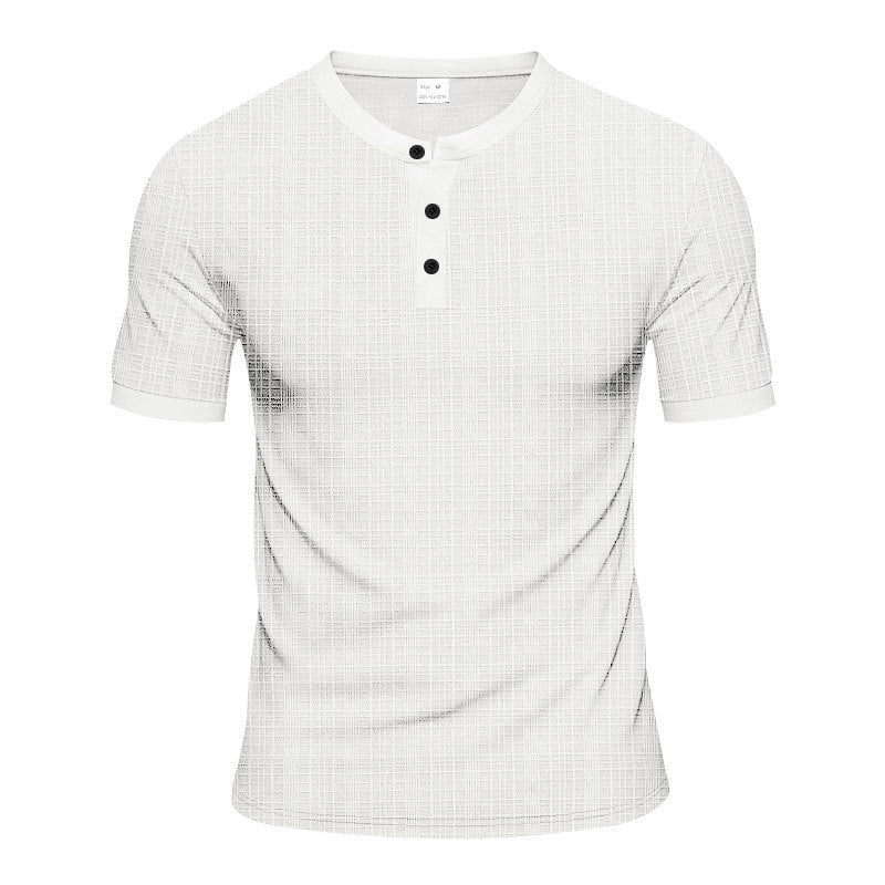 Men's short sleeve Serafino with triple button placket and finely knitted grid structure Mune Fashion