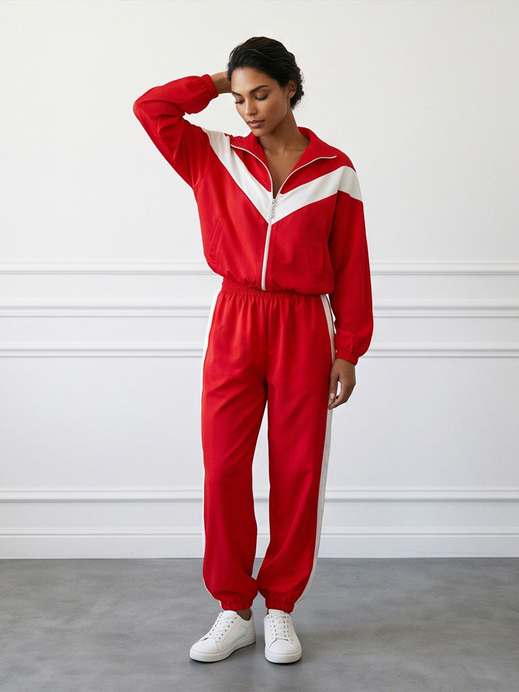 Women's Retro Tracksuit with Zip Jacket and Elastic Waist Pants Mune Fashion