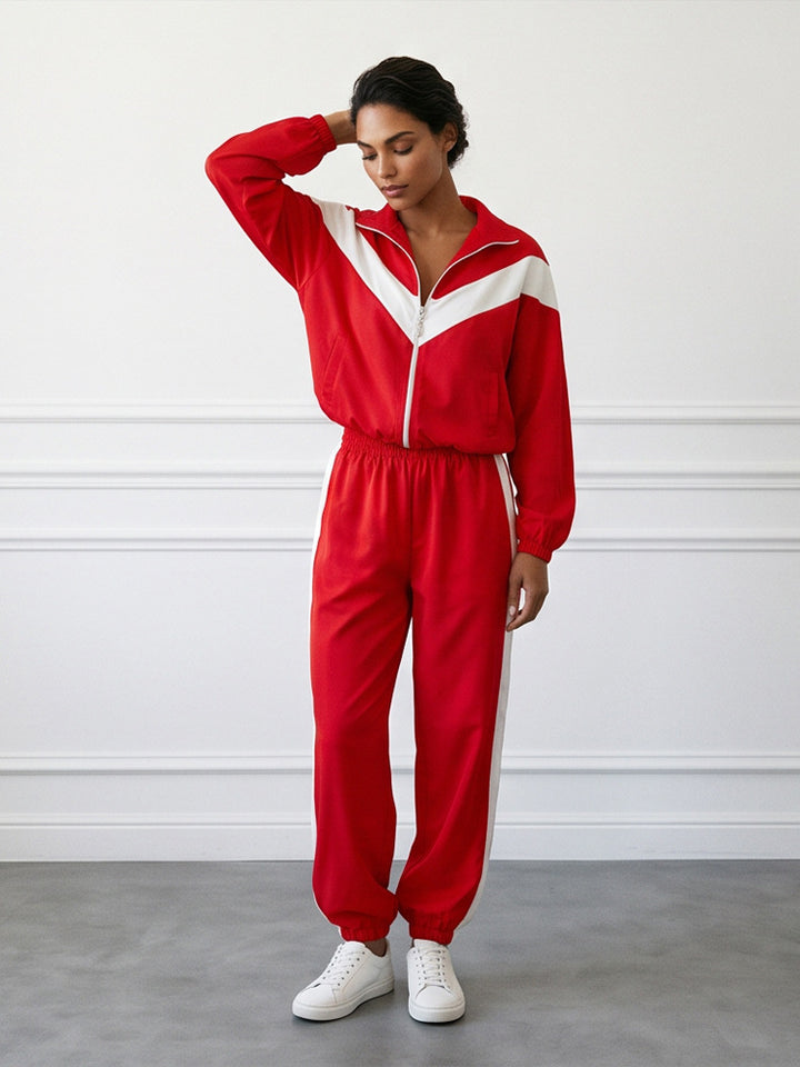 Women's Retro Tracksuit with Zip Jacket and Elastic Waist Pants Mune Fashion