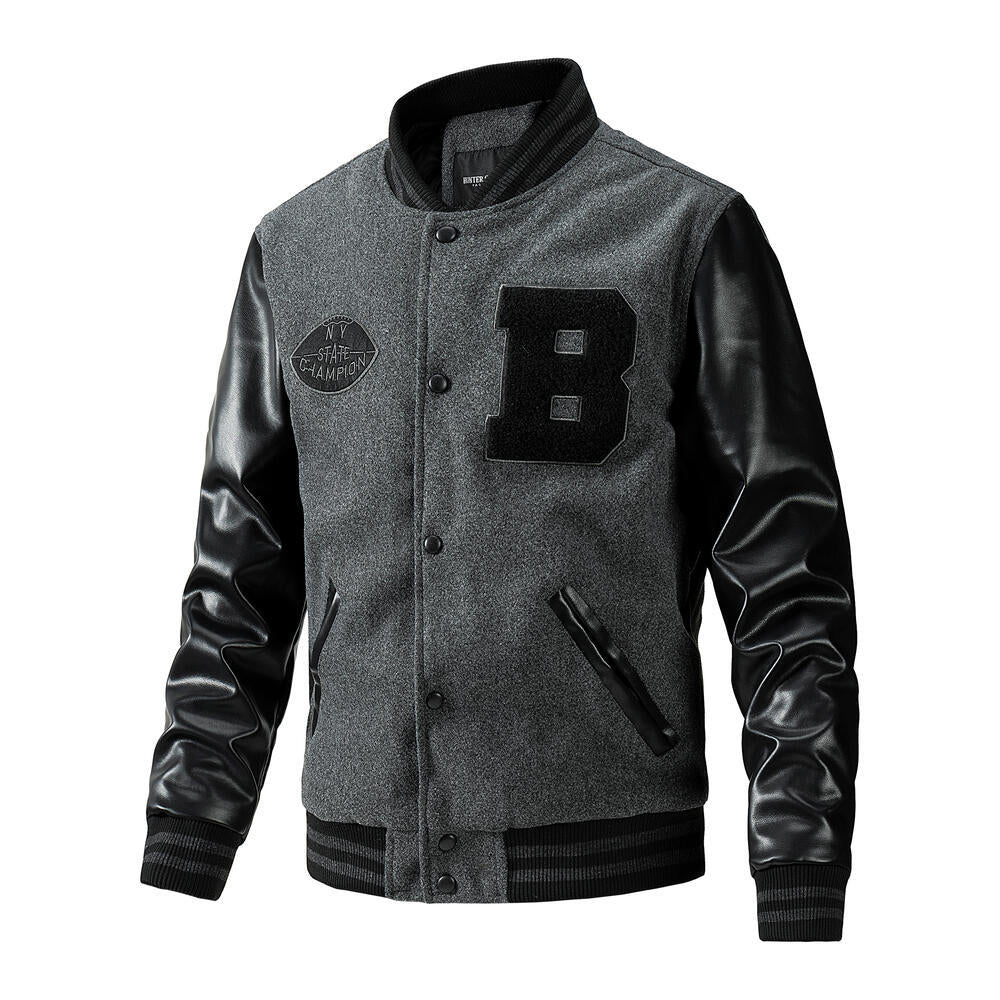 Men's stylish college jacket with leather sleeves Mune Fashion