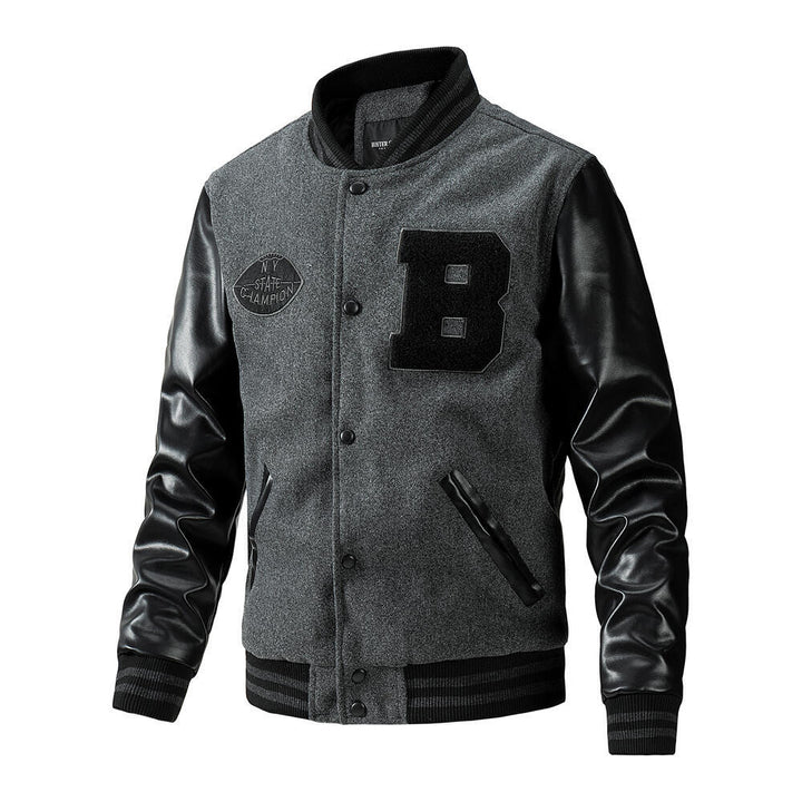 Men's stylish college jacket with leather sleeves Mune Fashion