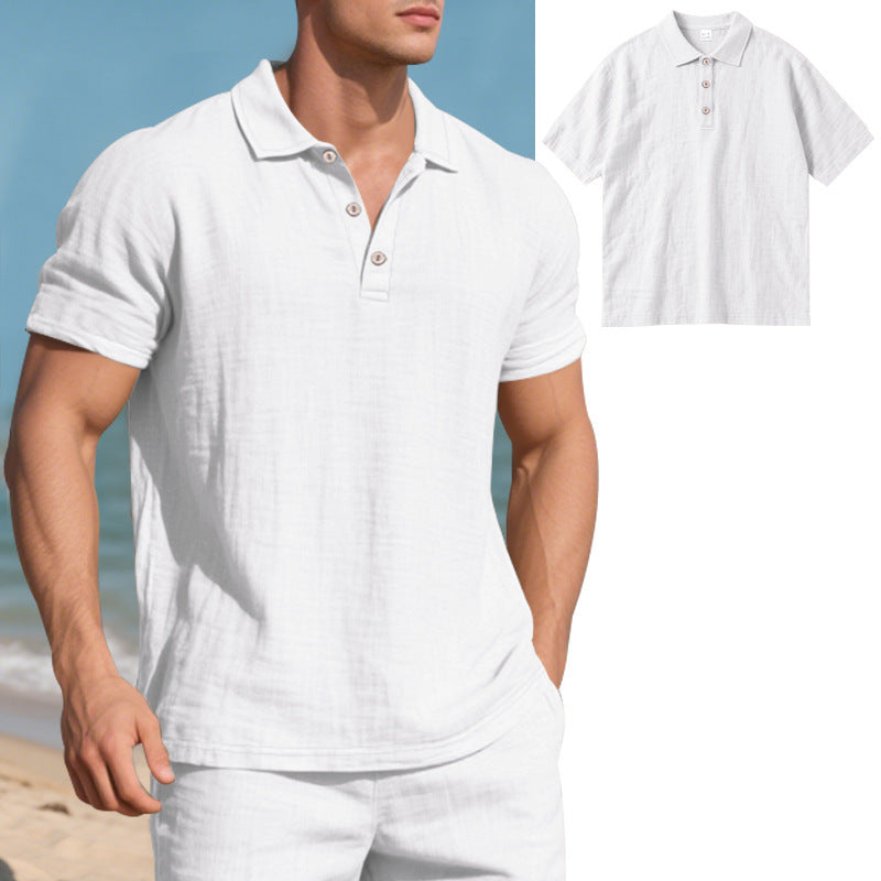 Men's breathable gauze polo shirt with open collar loose fit and button placket Mune Fashion