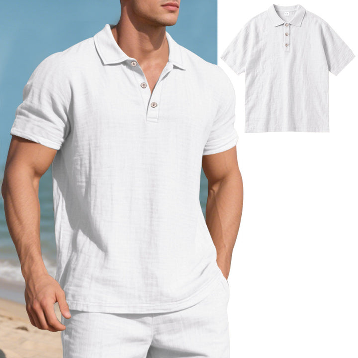 Men's breathable gauze polo shirt with open collar loose fit and button placket Mune Fashion