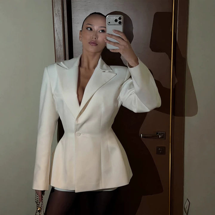 Women tailored blazer dress with sculptural waist and flared hem Mune Fashion