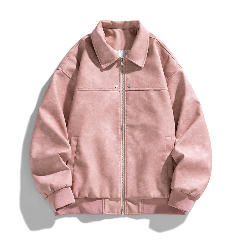 Men's  suede-effect collared full-zip bomber jacket with ribbed hem Mune Fashion