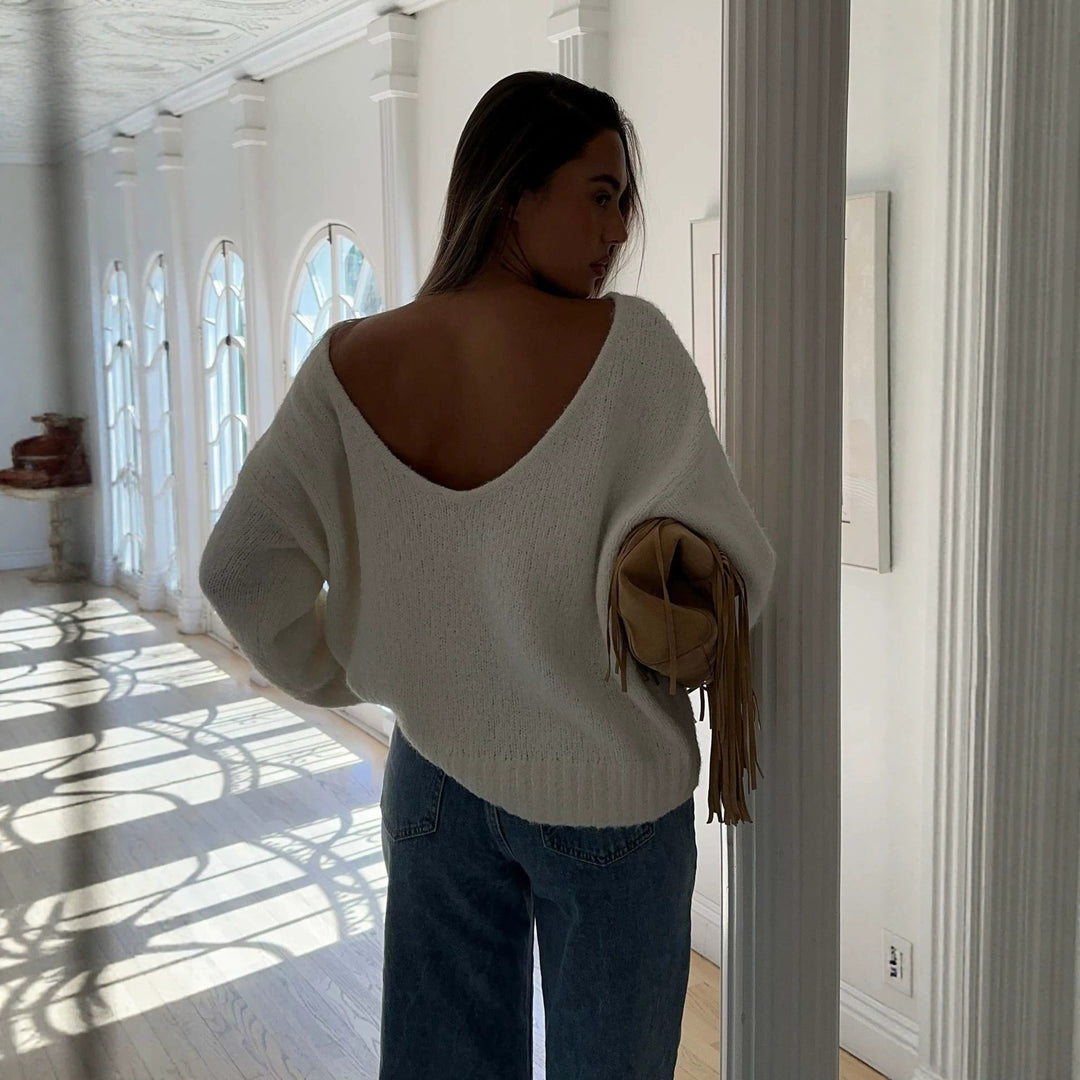 Women Oversize Boucle Sweater with Wide Boat Neck and Ribbed Cuffs Mune Fashion