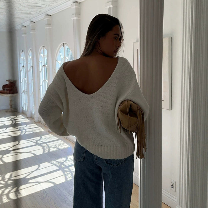 Women Oversize Boucle Sweater with Wide Boat Neck and Ribbed Cuffs Mune Fashion