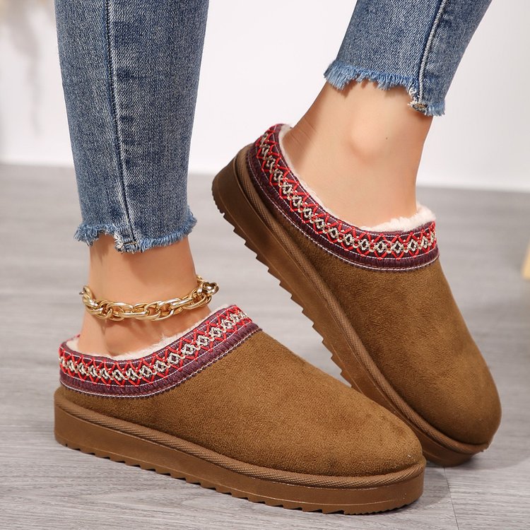 Women’s Insulated Slippers with Cozy Faux Fur Insole and Embroidered Entry Mune Fashion