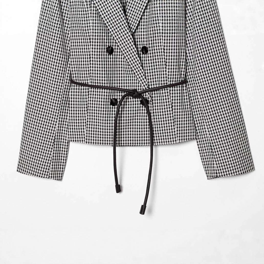 Women's tailored double-breasted blazer with drawstring and cord tie belt Mune Fashion