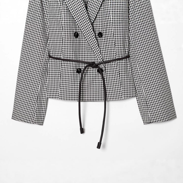 Women's tailored double-breasted blazer with drawstring and cord tie belt Mune Fashion