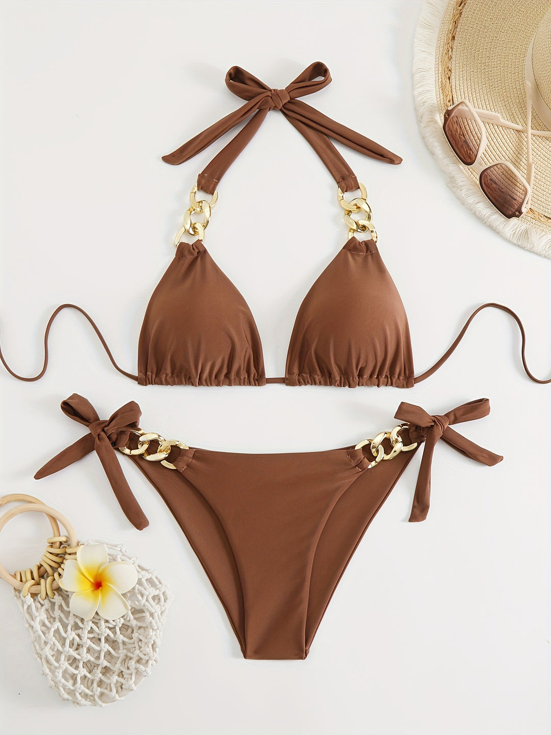 Women's Triangle Bikini with Fashionable Chain Accents Mune Fashion