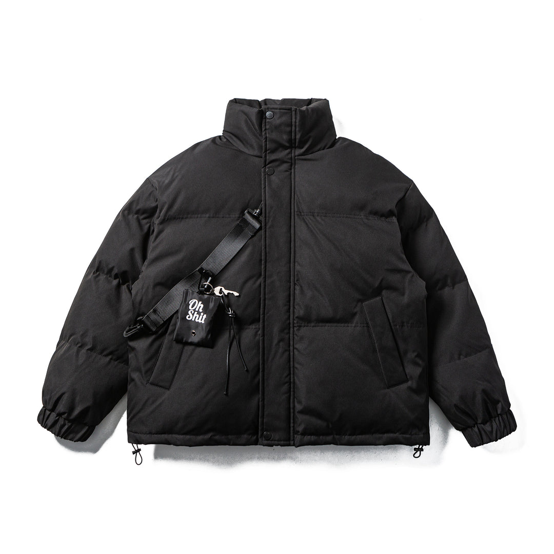 Unisex Boxy-padded Puffer jacket with high standing collar, adjustable hem and utility belt Mune Fashion