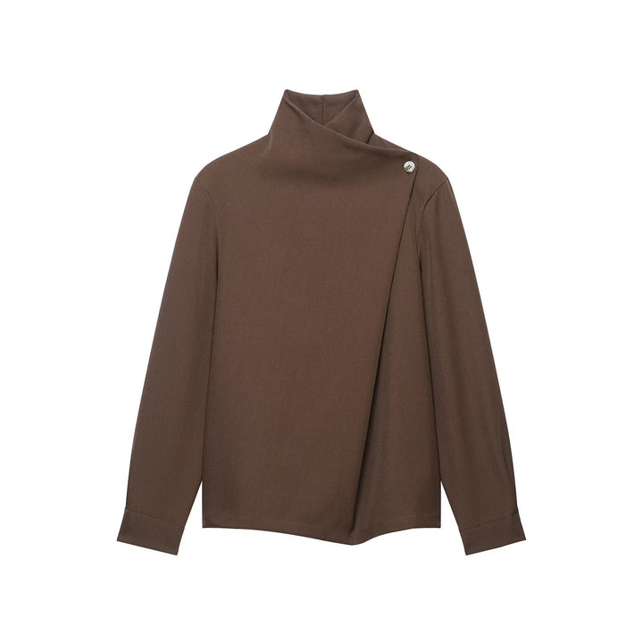 Women's two-piece set made of asymmetrical turtleneck blouse and wide culotte pants Drune