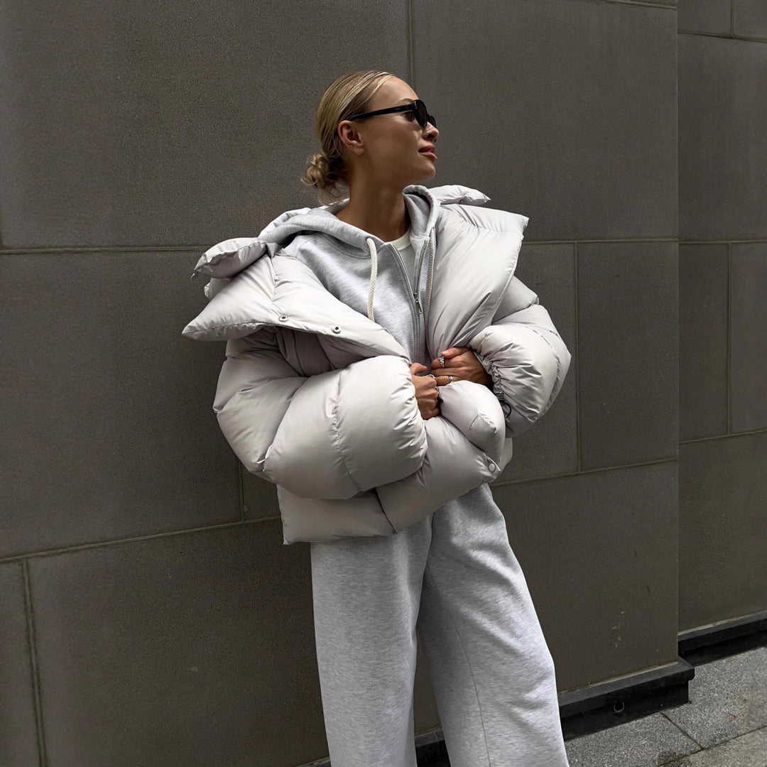 Women extravagant oversized quilted down jacket with extra voluminous hood Mune Fashion