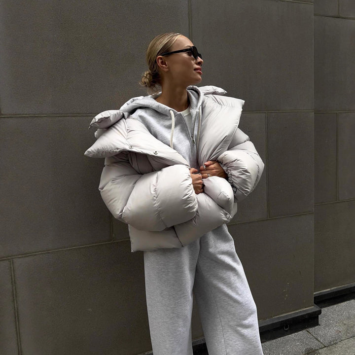 Women extravagant oversized quilted down jacket with extra voluminous hood Mune Fashion