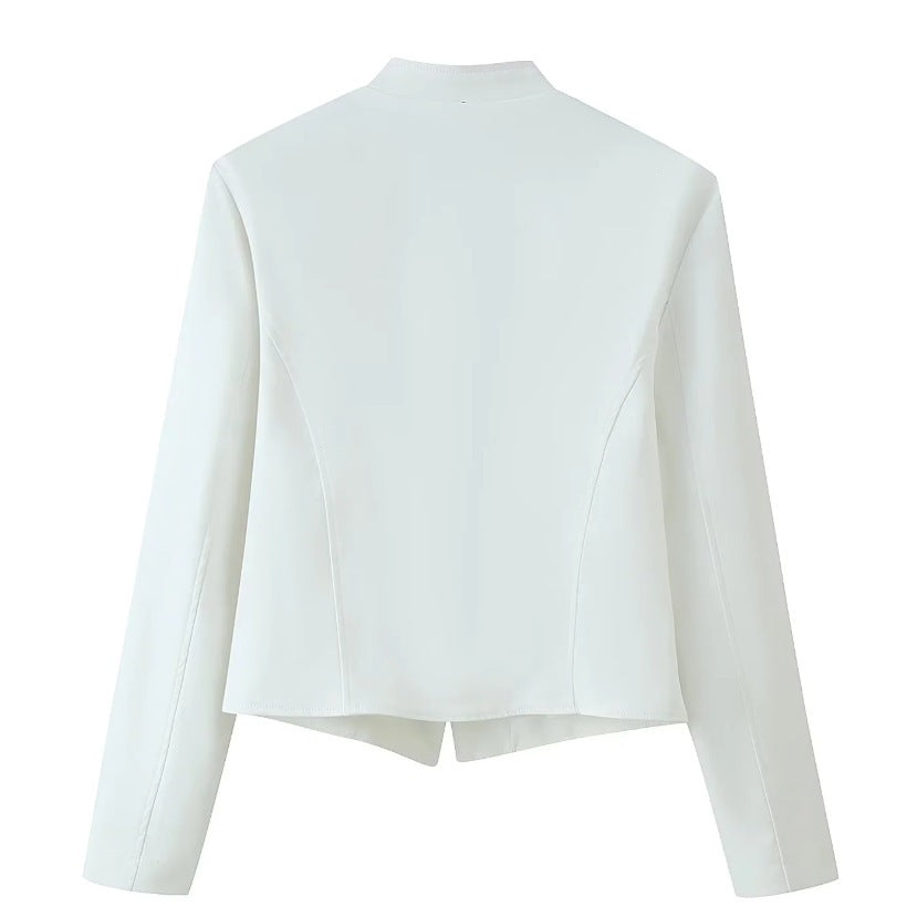 Women Military Inspired Short Stand Collar Jacket with Decorative Cords and Brass Buttons Mune Fashion