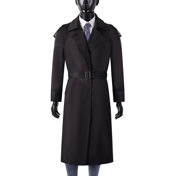 Men's elegant knee- to calf-length trench coat with concealed button placket and shoulder epaulettes Mune Fashion