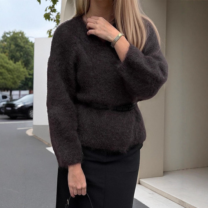 Women's Fluffy Mohair Sweater with Balloon Sleeves and Slightly Cropped Cut Mune Fashion
