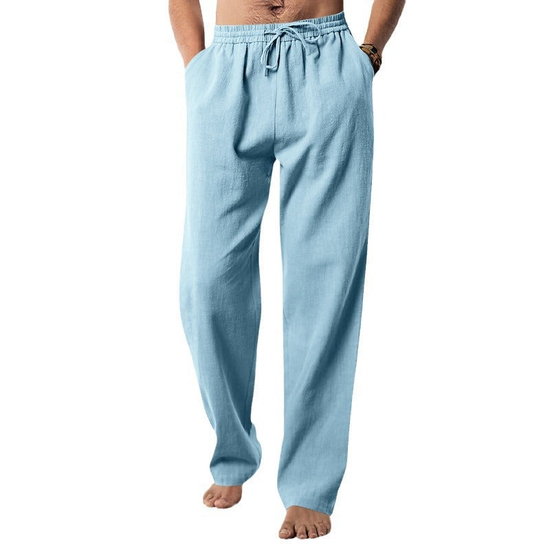 Men's soft linen-cotton lounge pants with elastic drawstring waistband, side pockets, and relaxed straight leg Mune Fashion
