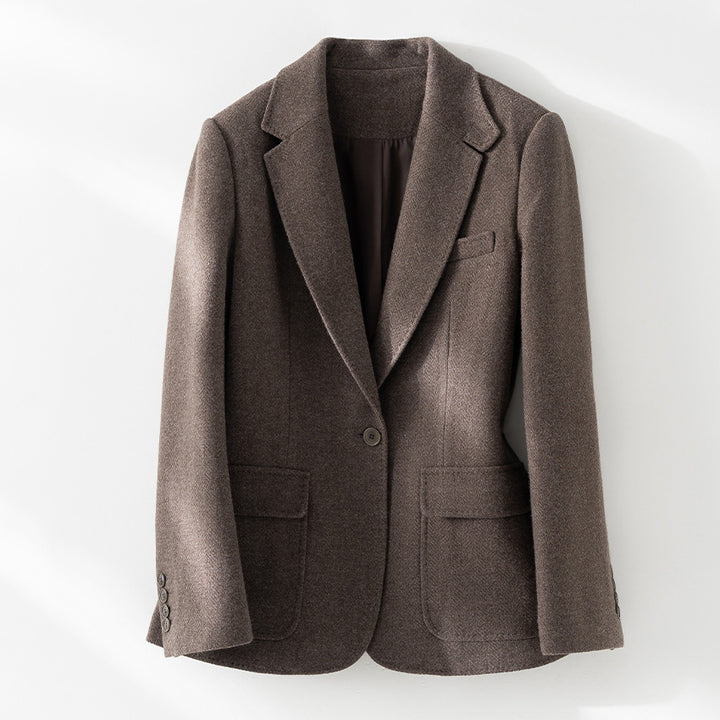 Women's Semi-Lined Single-Button Wool Blend Blazer with Rounded Hem Mune Fashion