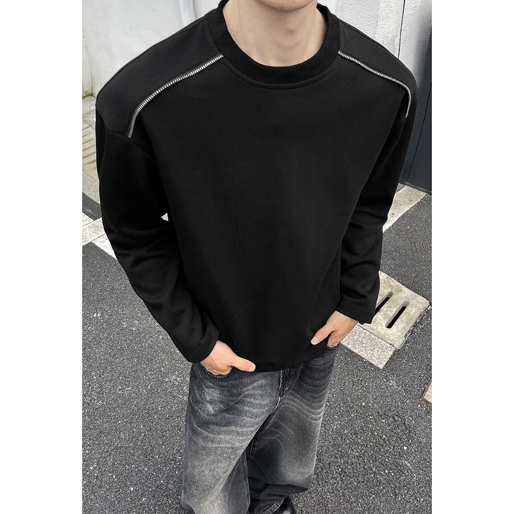 Men's Oversize Round Neck Sweatshirt with Dropped Shoulder and Decorative Stitching Mune Fashion