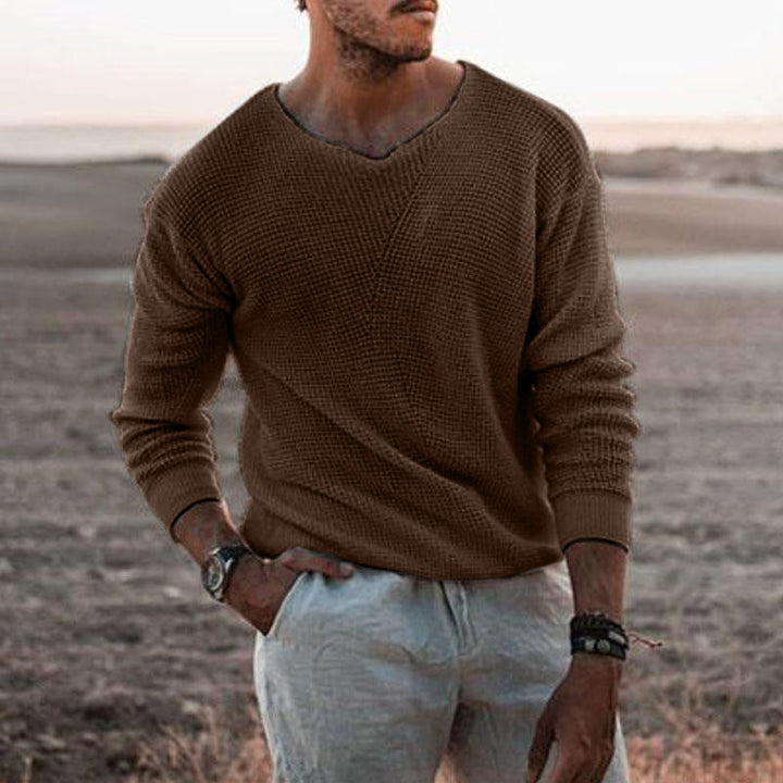 Men's sweater with V-neck and textured design Mune Fashion